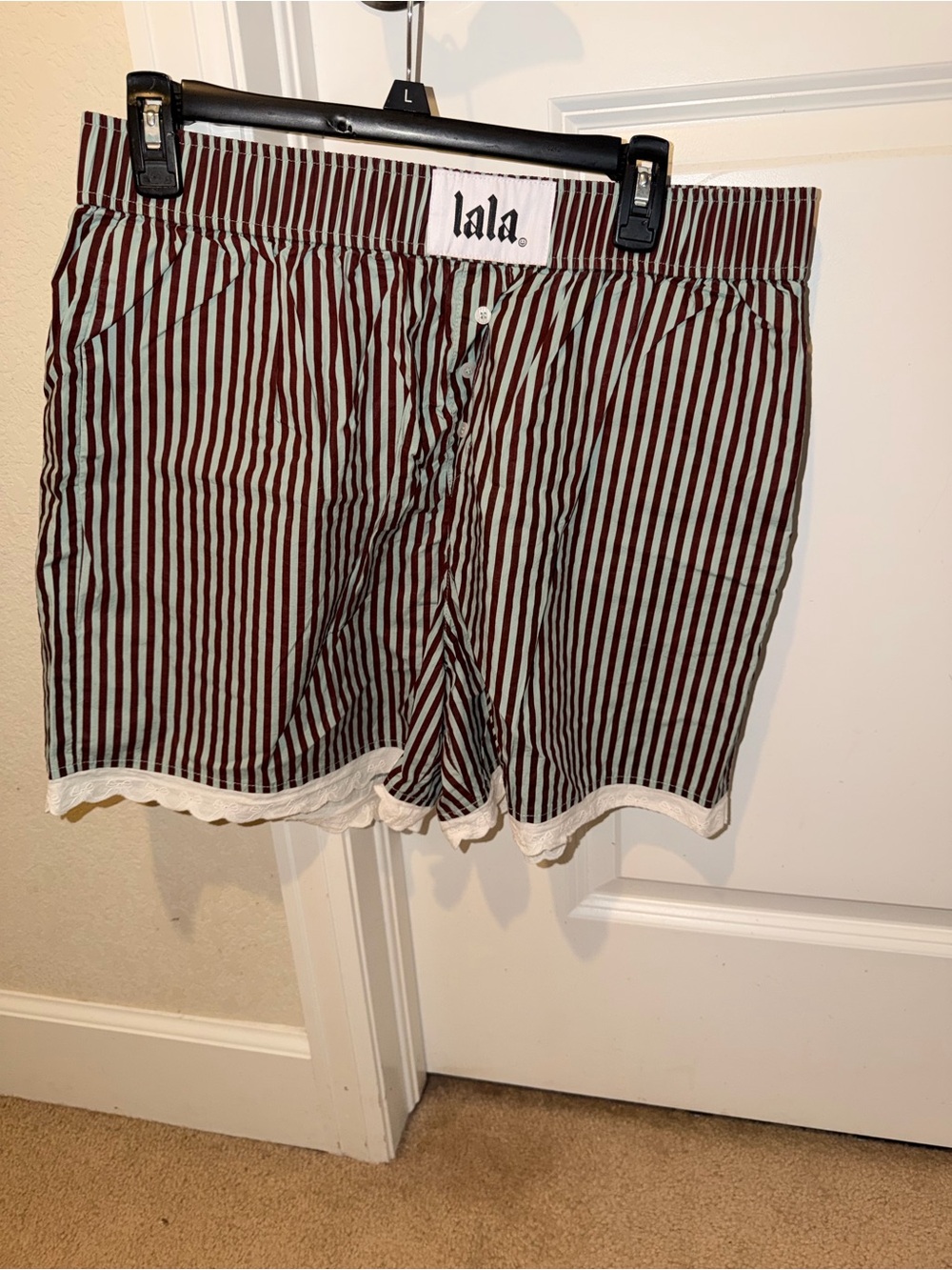 Women's Burgundy and White Striped shorts